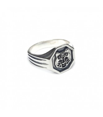 R002358 Genuine Sterling Silver Men Signet Ring Tiger Solid Stamped 925 Handmade